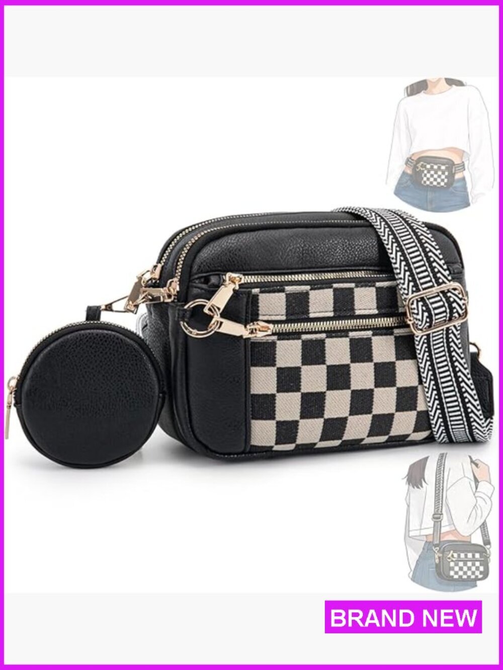 Crossbody Bag Convertible Belt Bag with Adjustable Strap and Coin Purse